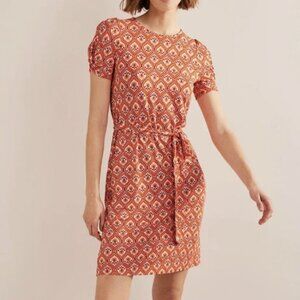 Boden Size 20/22L Jersey Dress Knot Detail Short Sleeves Coral White